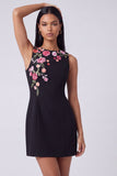Black Round Neck Floral Short Wedding Guest Dress