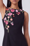 Black Round Neck Floral Short Wedding Guest Dress