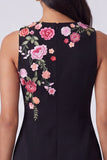 Black Round Neck Floral Short Wedding Guest Dress