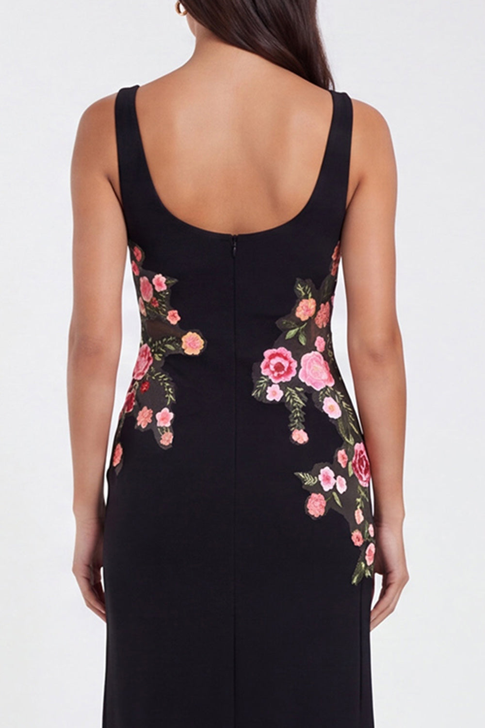 Thick Straps Mermaid Black Floral Maxi Beach Wedding Guest Dress