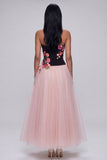Black and Pink Strapless Floral Maxi A Line Beach Wedding Guest Dress