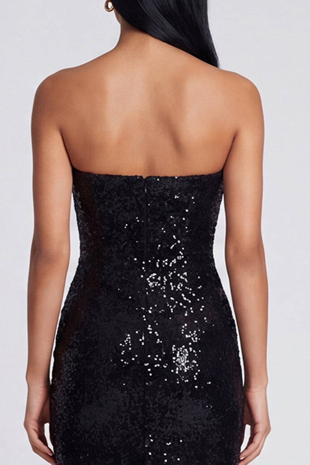 Sparkly Black Sheath Strapless Floral Maxi Beaded Wedding Guest Dress