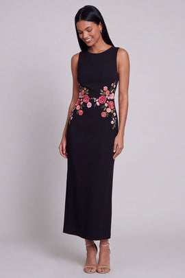 Round Neck Sheath Black Floral Maxi Beach Wedding Guest Dress