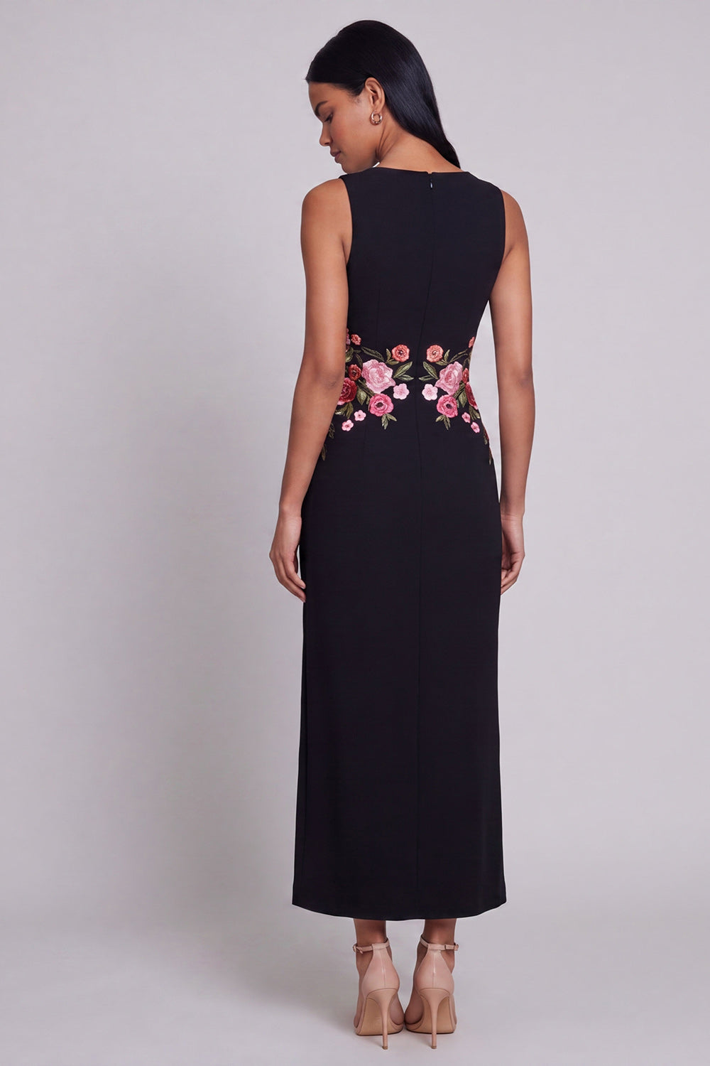 Round Neck Sheath Black Floral Maxi Beach Wedding Guest Dress