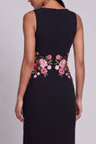 Round Neck Sheath Black Floral Maxi Beach Wedding Guest Dress