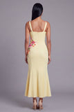 Light Yellow Thick Straps Mermaid Floral Maxi Beach Wedding Guest Dress