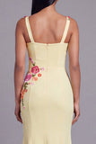 Light Yellow Thick Straps Mermaid Floral Maxi Beach Wedding Guest Dress