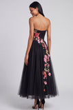 Black Corset Strapless Floral Maxi A Line Beach Wedding Guest Dress