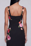 Square Neck Sheath Black Floral Maxi Beach Wedding Guest Dress with Slit