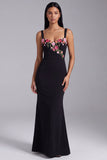 Mermaid Black Floral Thick Straps Maxi Beach Wedding Guest Dress