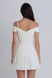 Off the Shoulder Ruched A Line Ivory Short Graduation Dress with 3D Flower
