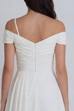Off the Shoulder Ruched A Line Ivory Short Graduation Dress with 3D Flower