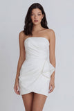 Strapless Ruched Ivory Tight Short Graduation Dress with Sash