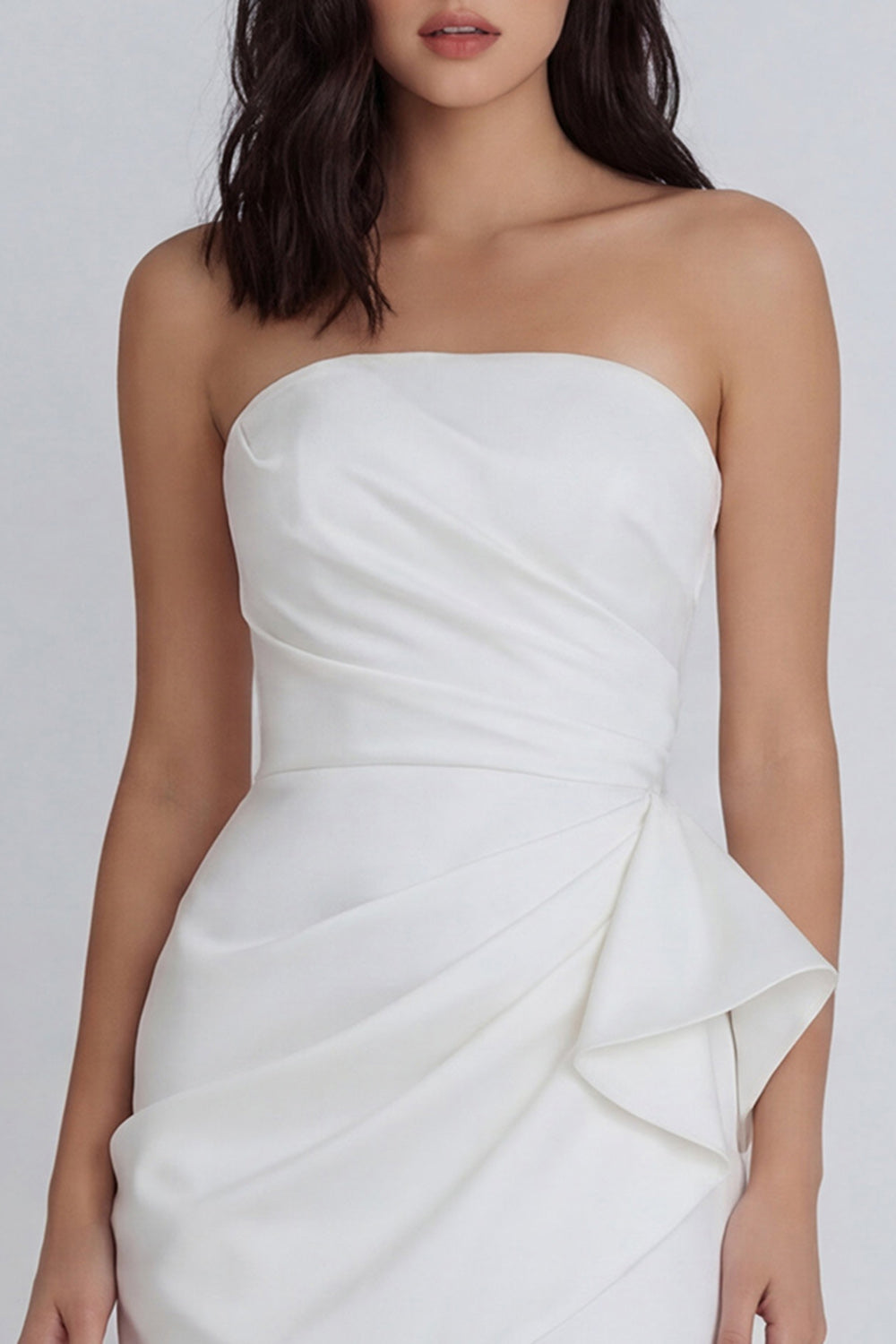 Strapless Ruched Ivory Tight Short Graduation Dress with Sash