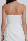 Strapless Ruched Ivory Tight Short Graduation Dress with Sash