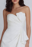 A Line Strapless Ruched Ivory Short Ruffled Graduation Dress