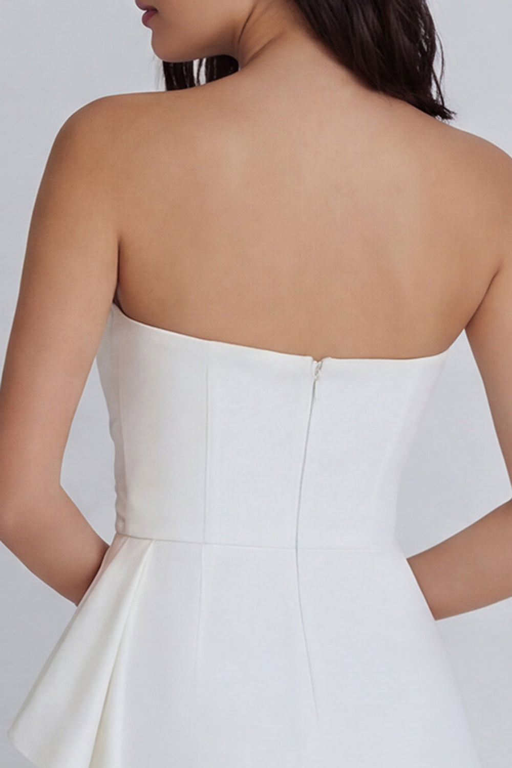A Line Strapless Ruched Ivory Short Ruffled Graduation Dress