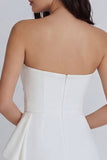 A Line Strapless Ruched Ivory Short Ruffled Graduation Dress
