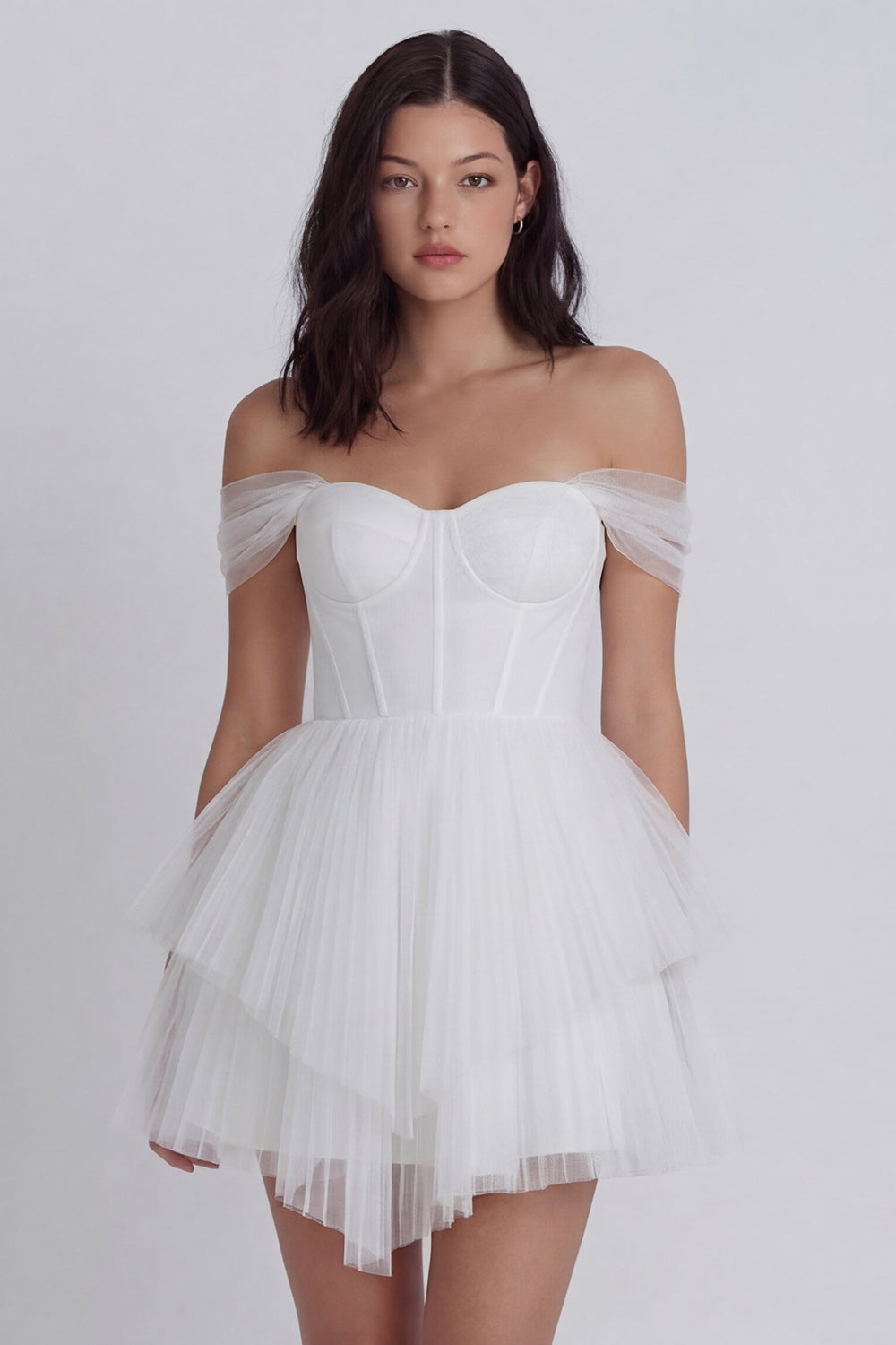 Corset Off the Shoulder A Line Ivory Short Graduation Dress with Ruffles