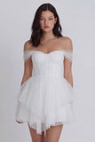 Corset Off the Shoulder A Line Ivory Short Graduation Dress with Ruffles
