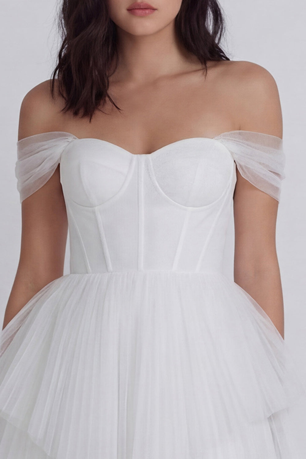Corset Off the Shoulder A Line Ivory Short Graduation Dress with Ruffles
