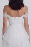 Corset Off the Shoulder A Line Ivory Short Graduation Dress with Ruffles