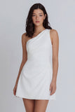 One Shoulder Ivory Ruched A Line Short Graduation Dress
