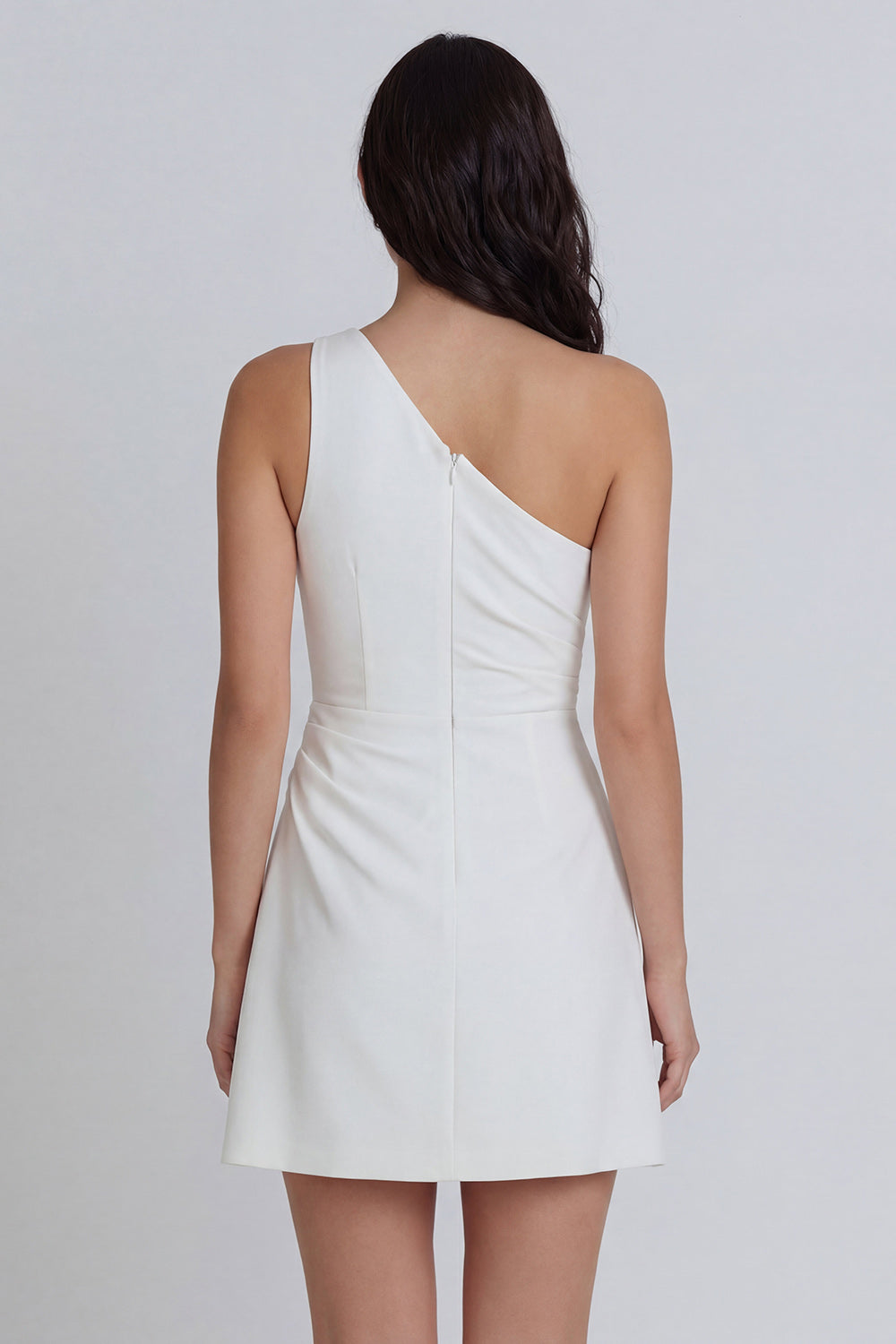 One Shoulder Ivory Ruched A Line Short Graduation Dress