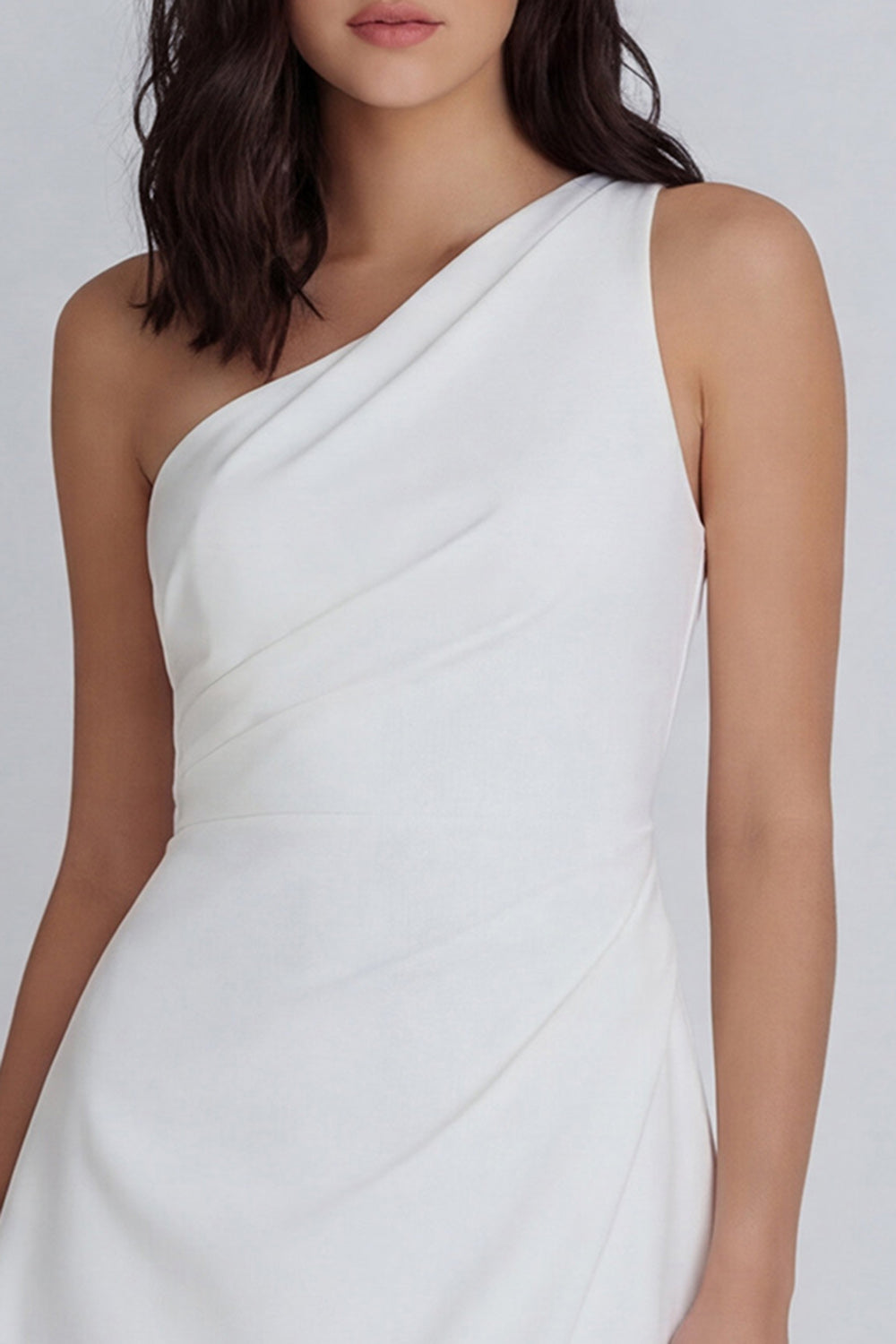 One Shoulder Ivory Ruched A Line Short Graduation Dress