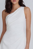 One Shoulder Ivory Ruched A Line Short Graduation Dress
