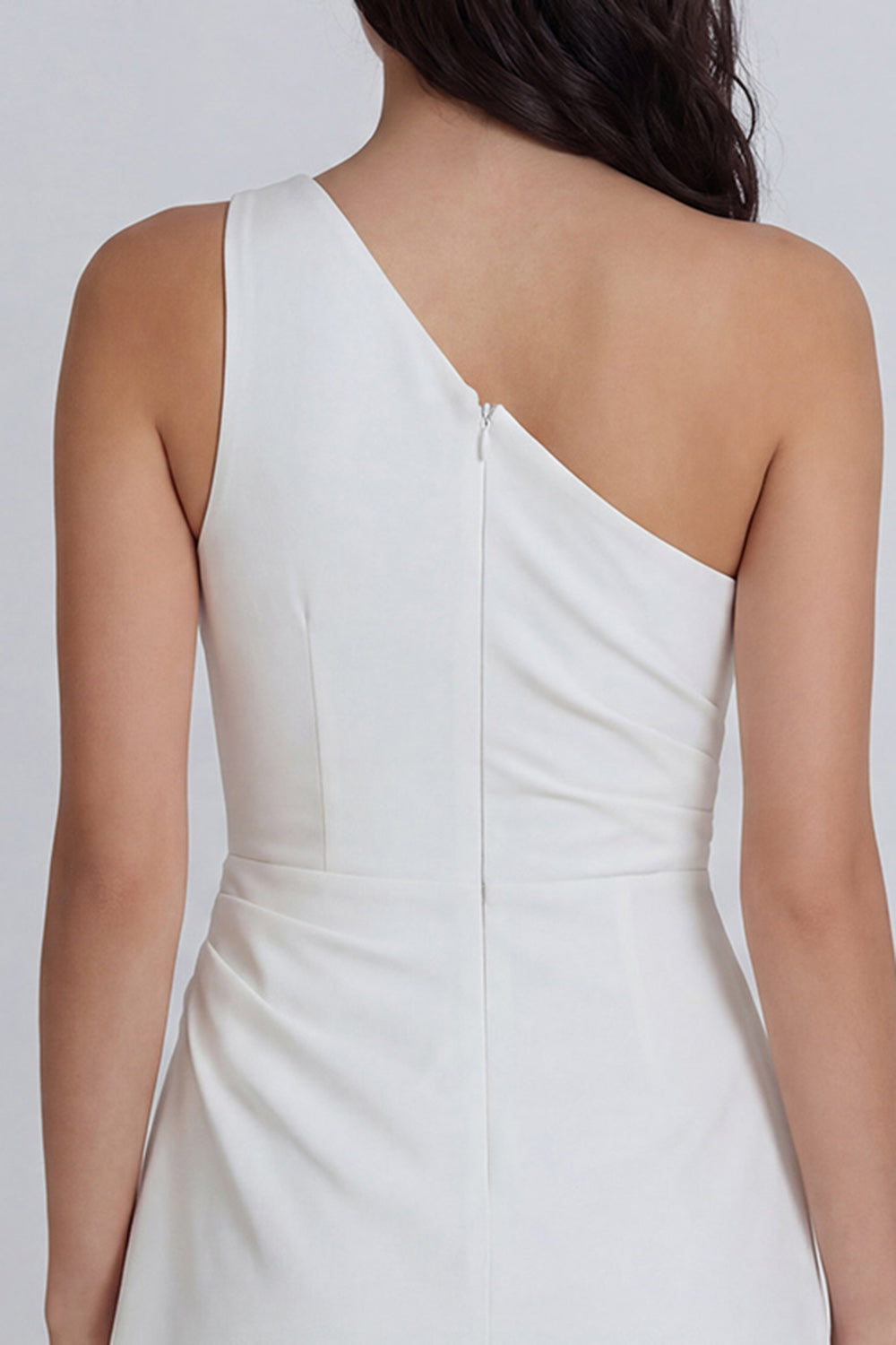 One Shoulder Ivory Ruched A Line Short Graduation Dress
