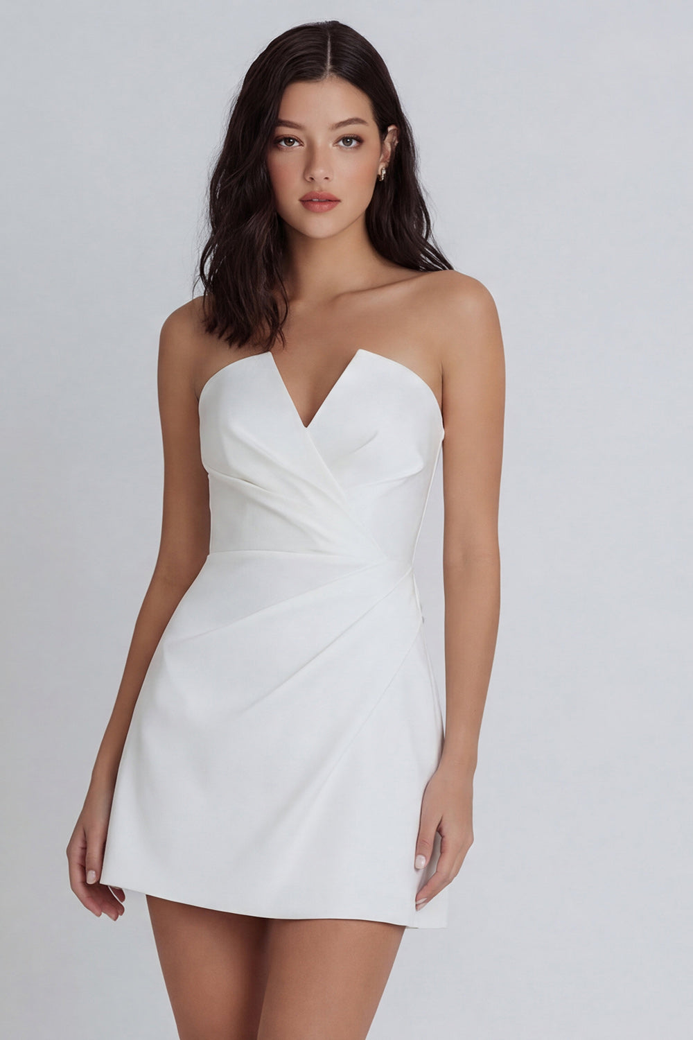 Tube Top Ivory Ruched A Line Short Graduation Dress