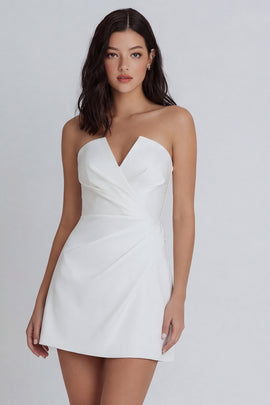 Tube Top Ivory Ruched A Line Short Graduation Dress