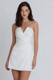 Tube Top Ivory Ruched A Line Short Graduation Dress
