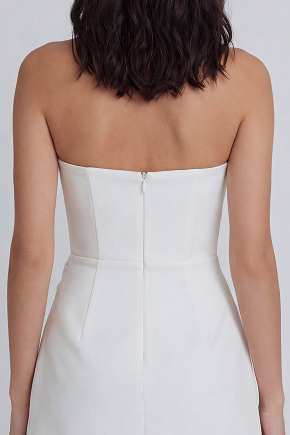 Tube Top Ivory Ruched A Line Short Graduation Dress