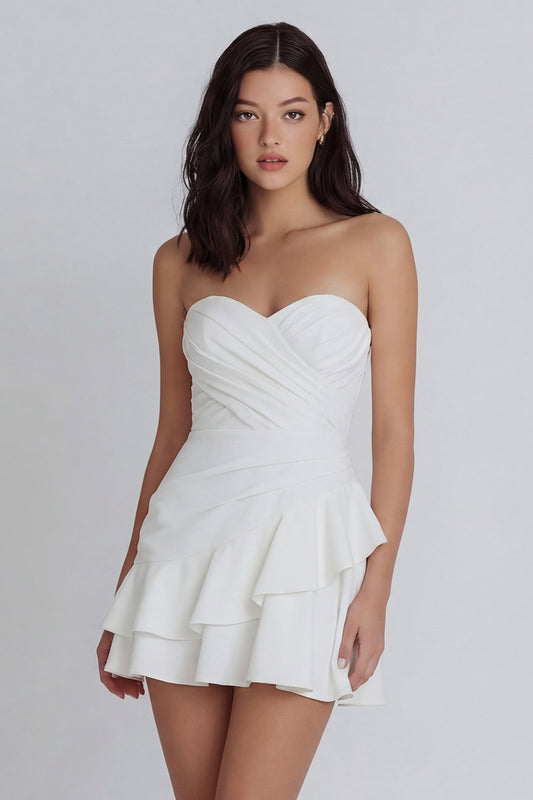 Sweetheart Ruched A Line Ivory Short Graduation Dress with Ruffles