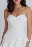 Sweetheart Ruched A Line Ivory Short Graduation Dress with Ruffles