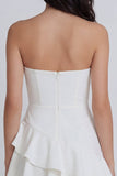 Sweetheart Ruched A Line Ivory Short Graduation Dress with Ruffles