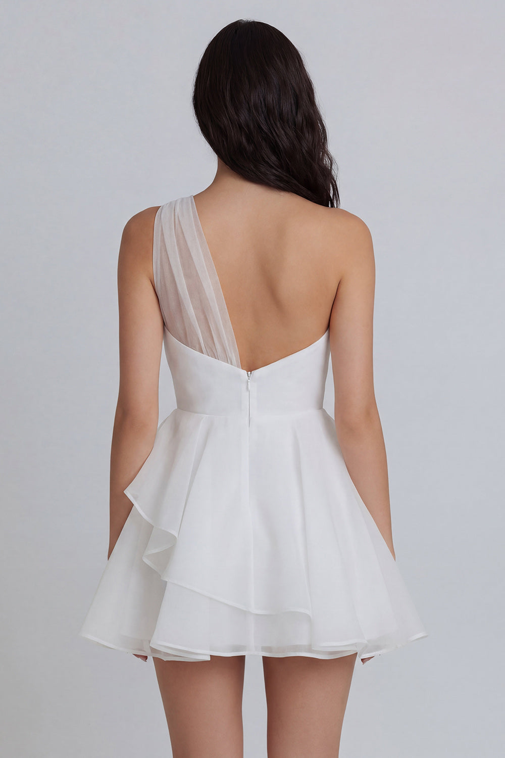 One Shoulder A Line Ivory Short Ruched Graduation Dress with Ruffles