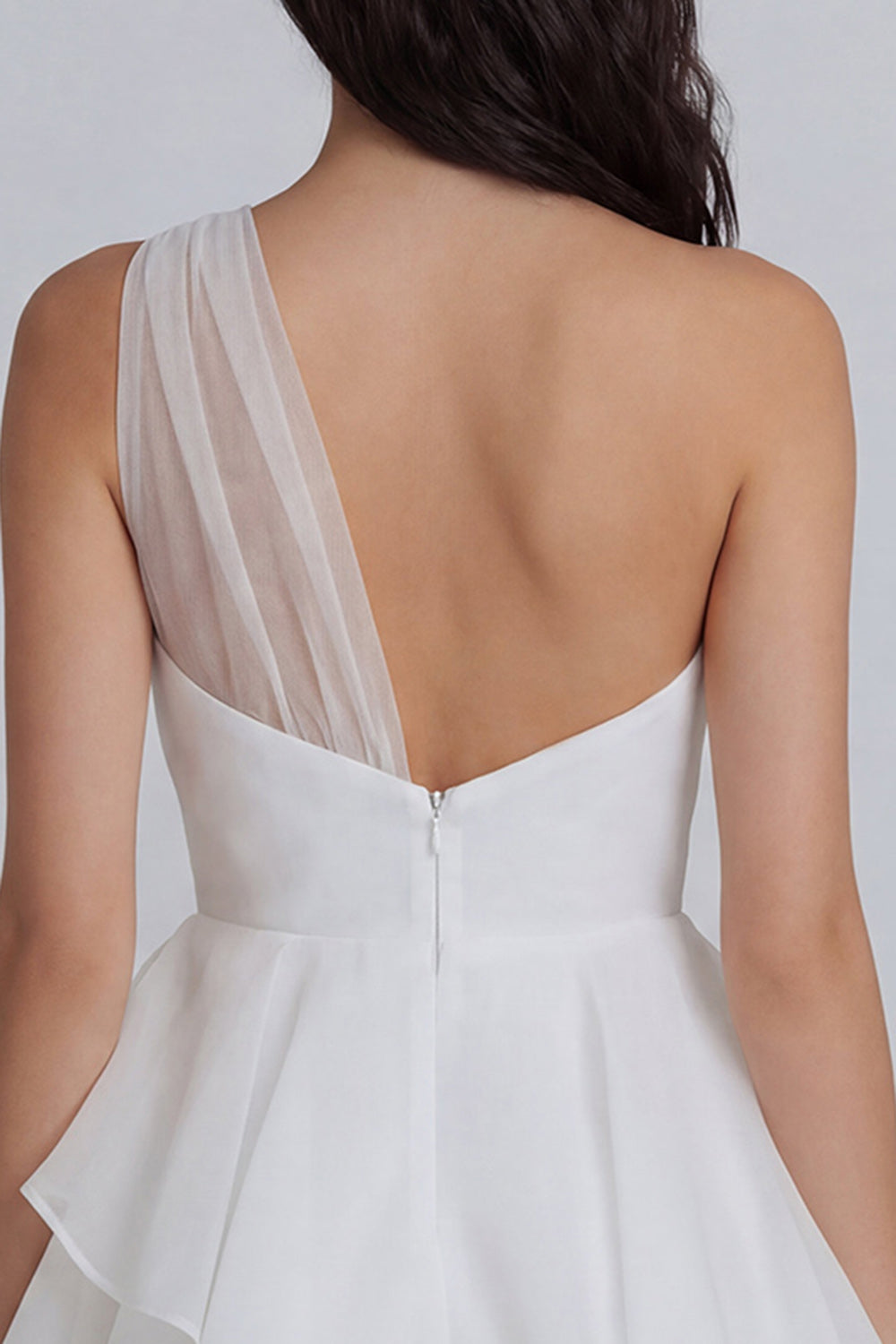 One Shoulder A Line Ivory Short Ruched Graduation Dress with Ruffles