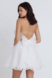 A Line Strapless Ivory Short Ruffled Graduation Dress with Bow