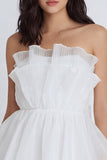 A Line Strapless Ivory Short Ruffled Graduation Dress with Bow