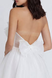 A Line Strapless Ivory Short Ruffled Graduation Dress with Bow