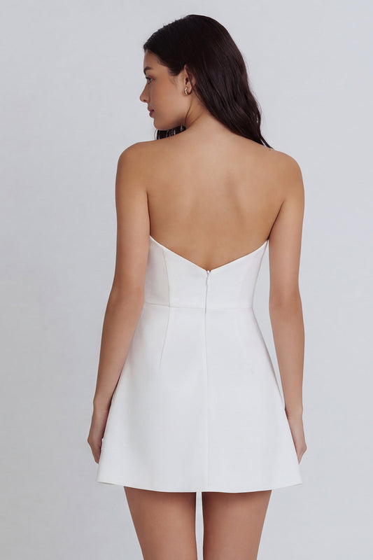 Tight Short Strapless Ruched Ivory Graduation Dress with Slit