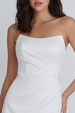 Tight Short Strapless Ruched Ivory Graduation Dress with Slit