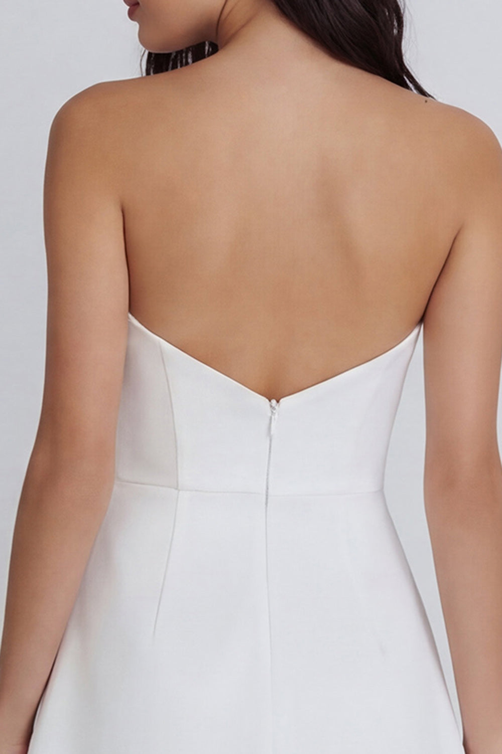 Tight Short Strapless Ruched Ivory Graduation Dress with Slit
