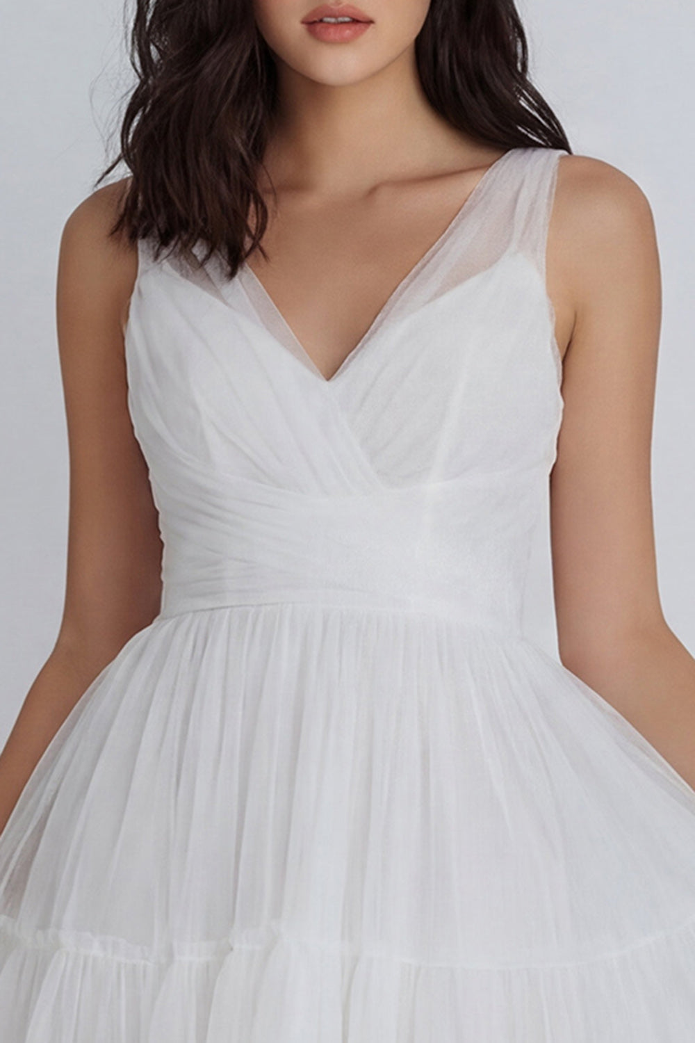 Ruched V-Neck A Line Ivory Short Graduation Dress with Ruffles