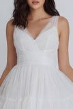 Ruched V-Neck A Line Ivory Short Graduation Dress with Ruffles