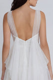 Ruched V-Neck A Line Ivory Short Graduation Dress with Ruffles