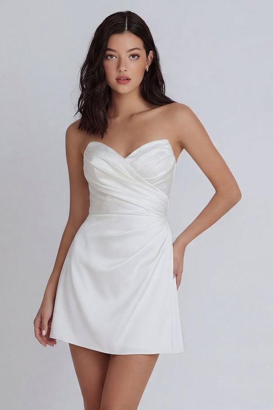 A Line Ivory Short Sweetheart Ruched Graduation Dress